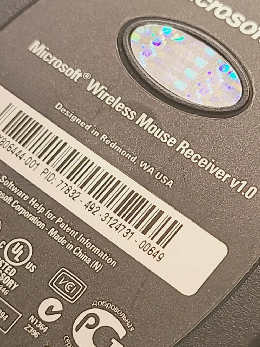 Microsoft Wireless Mouse Receiver v1.0 X806444-001 Model 1053 USB Tested WORKS
